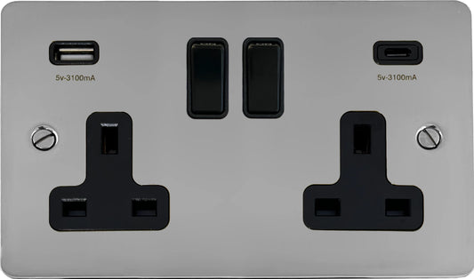 Flat Polished Chrome 2 Gang Socket with USBC