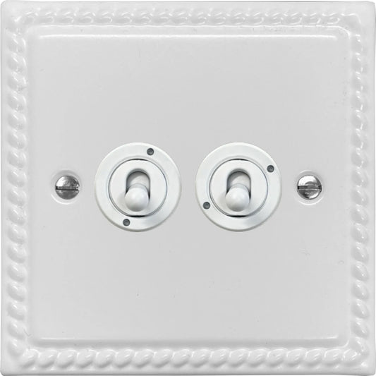 Georgian Flat White 2 Gang Toggle Switch (White Toggle)