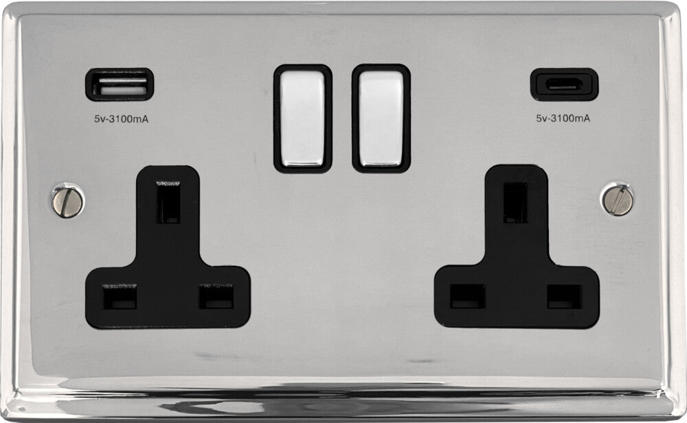 Deco Polished Chrome 2 Gang USBC Socket