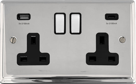 Deco Polished Chrome 2 Gang USBC Socket