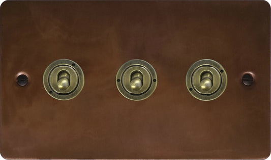Flat Tarnished Copper 3 Gang Toggle (Antique Brass Toggle)