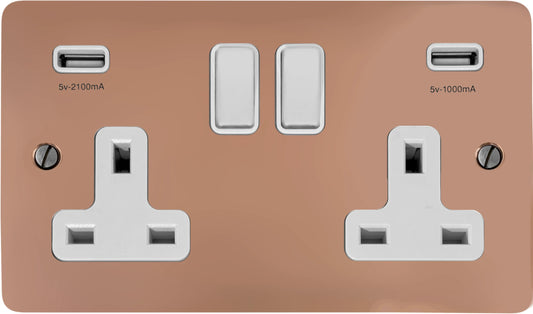 Flat Bright Copper 2 Gang Usb Socket