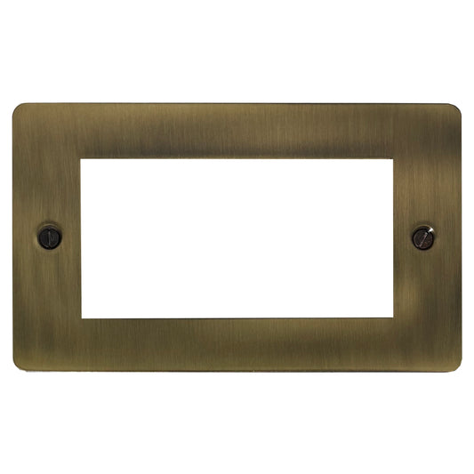 Flat Light Antique Brass 2 Gang 4 Mod Plate & Frame