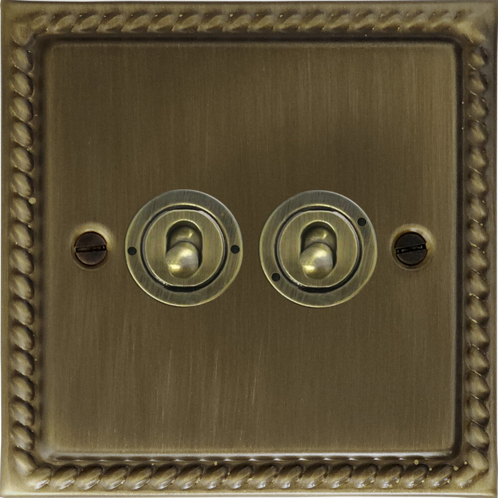 Georgian Antique Brass 2 Gang Toggle Switch
