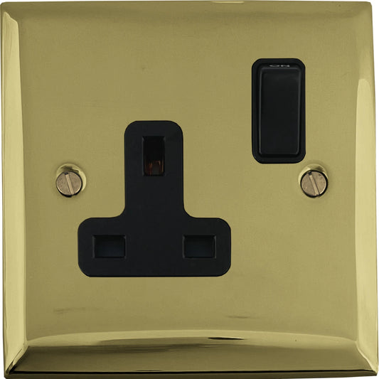 Spectrum Polished Brass 1 Gang Socket (Black Plastic) - Spectrum range electrical socket