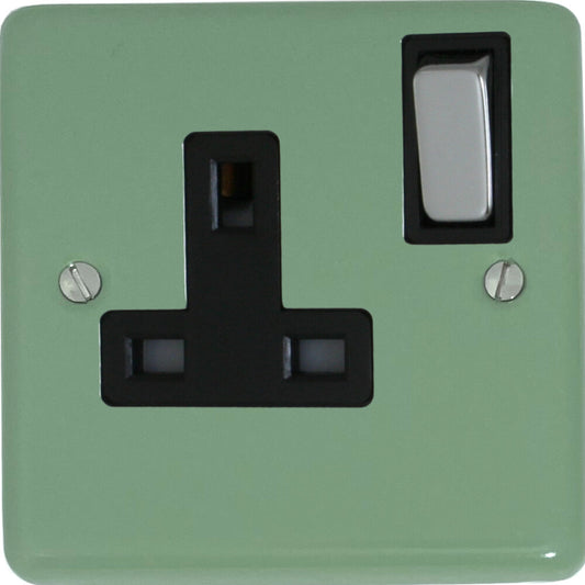 Classic Sage Green 1 Gang Socket (Satin Chrome Switch/Black Insert)