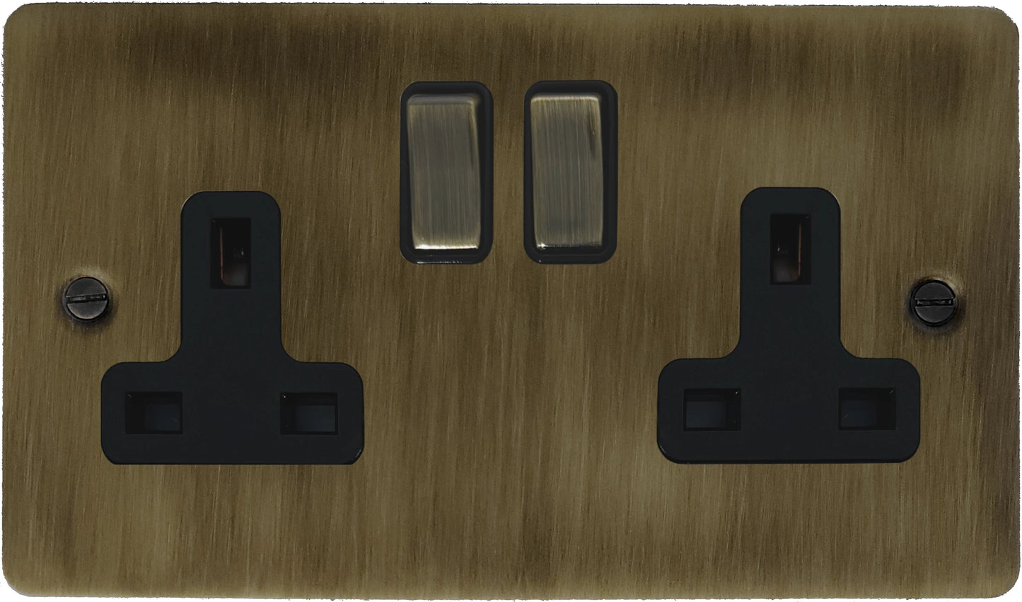 Flat Antique Brass 2 Gang Socket (Brass Switches)