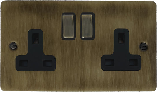 Flat Antique Brass 2 Gang Socket (Brass Switches)