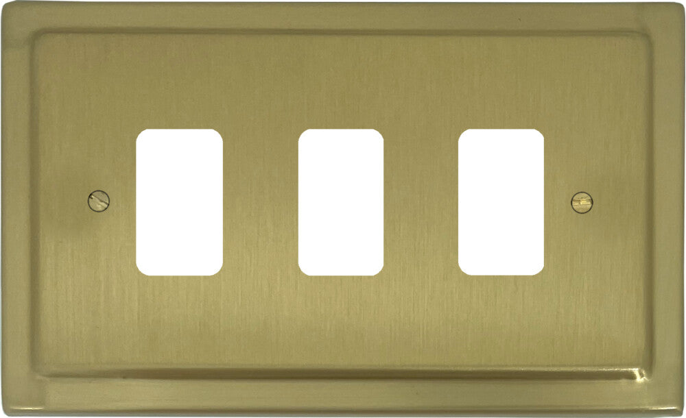 Victorian Satin Brass 3 Gang Grid Plate