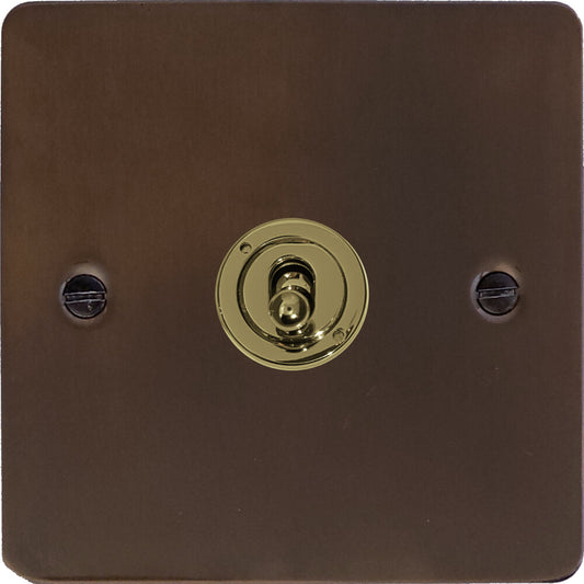 Flat Medium Bronze 1 Gang Toggle Switch (Brass Toggle)