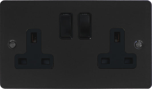 Flat Black 2 Gang Socket (Black Switches)