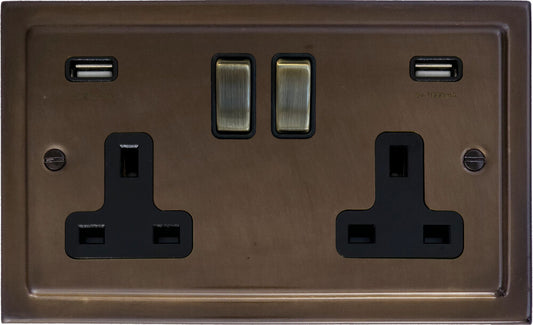 Victorian Medium Bronze 2 Gang Socket C/W Usb