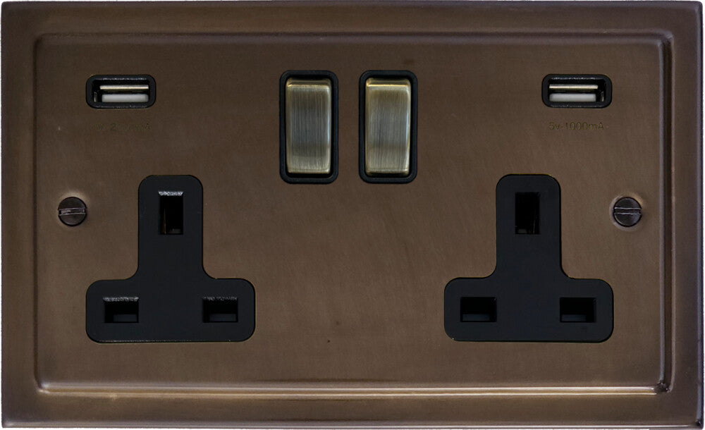 Victorian Medium Bronze 2 Gang Socket C/W Usb