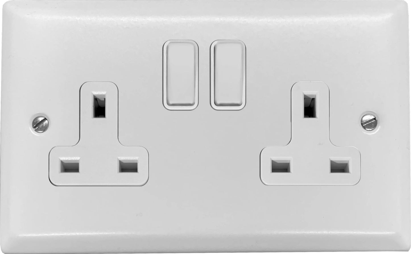 Spectrum Flat White 2 Gang Switched Socket