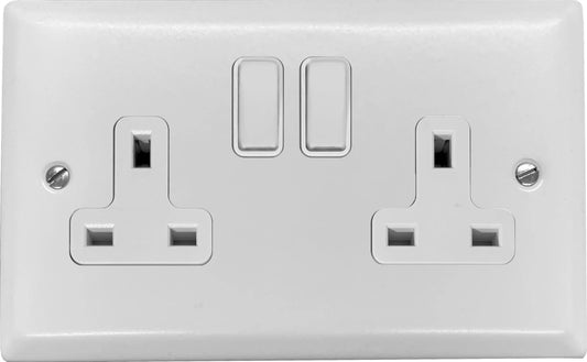 Spectrum Flat White 2 Gang Switched Socket