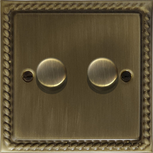 Georgian Antique Brass 2 Gang LED Dimmer