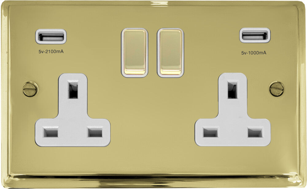 Deco Polished Brass 2 Gang Socket C/W Usb Ports