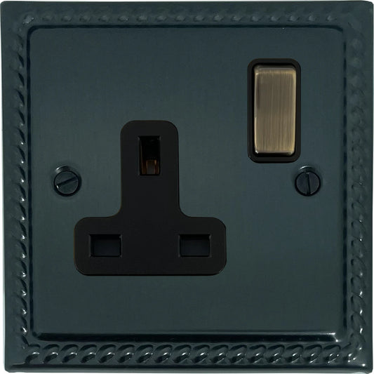 Georgian Black Bronze 1 Gang Socket (Antique Brass Switch)