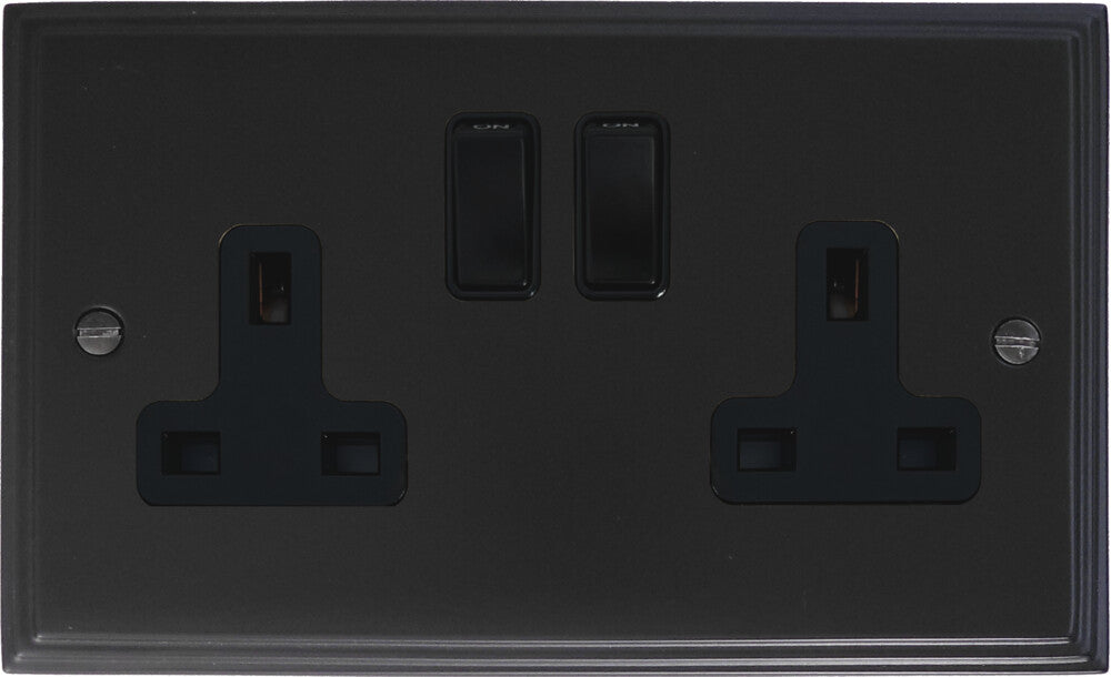 Victorian  Flat Black  2 Gang Socket
