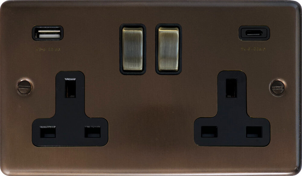Contour Medium Bronze 2 Gang Socket C/W USBC