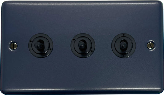 Contour Blue 3 Gang Toggle Switch (Flat Black Toggle)