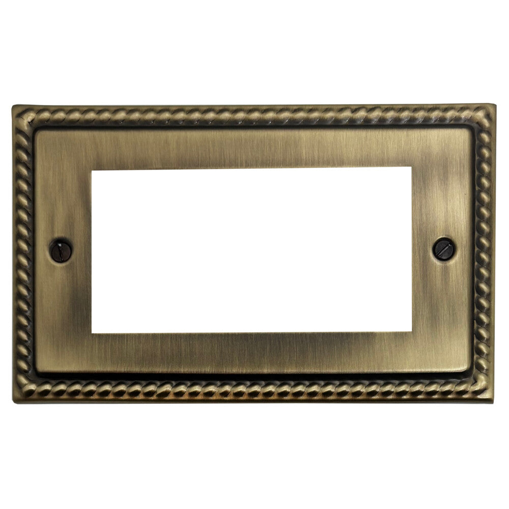Georgian Light Antique Brass 2 Gang 4 Module Plate