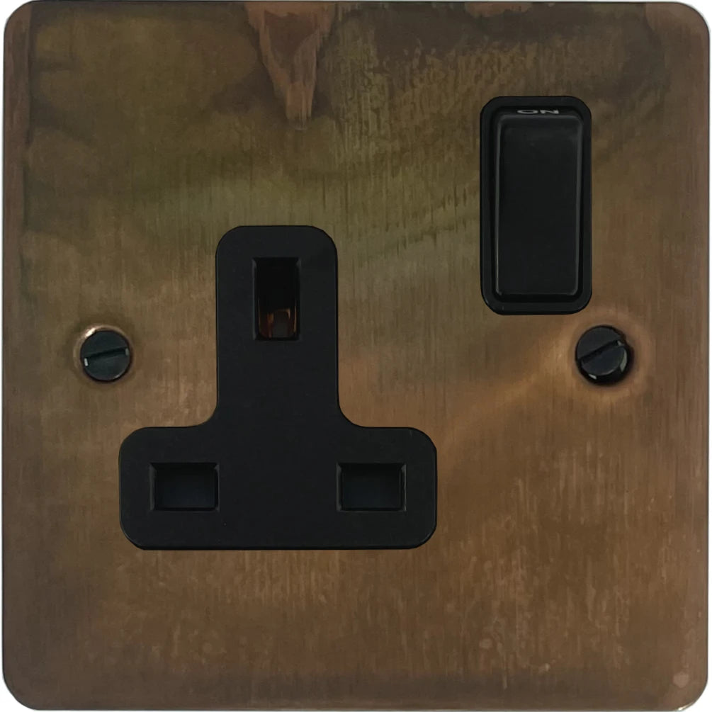 Flat Tarnished Copper 1 Gang Switched Socket