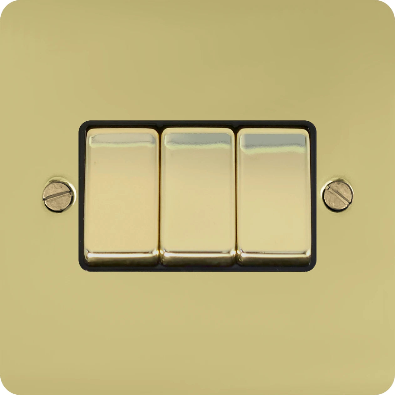 Flat Polished Brass 3 Gang Switch