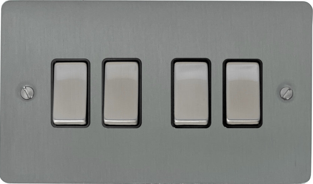 Flat Brushed Steel 4 Gang 2 Way Switch