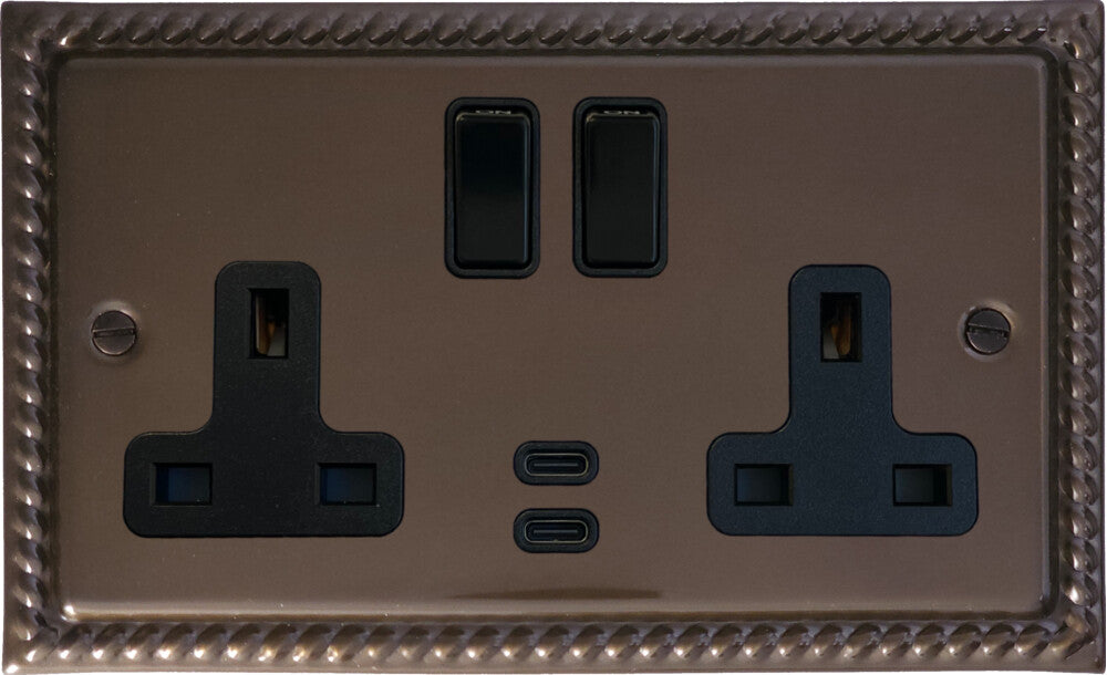 Georgian  Medium Bronze  2 Gang Socket with USBC