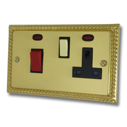 Georgian Polished Brass 45 Amp Switch & 13 A Socket