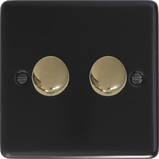 Contour Flat Black 2 Gang Dimmer LED (Brass Caps)