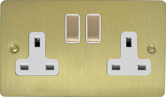 Flat  Satin Brass  2 Gang Socket
