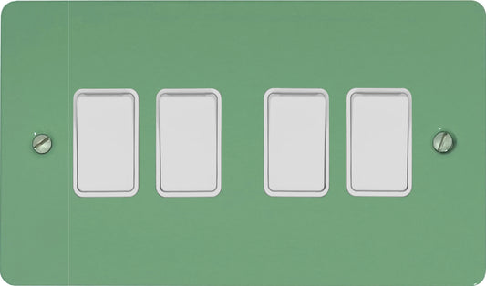 Flat Sage Green 4 Gang Switch (White Switches)