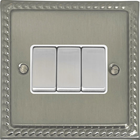 Georgian Satin Nickel 3 Gang Switch