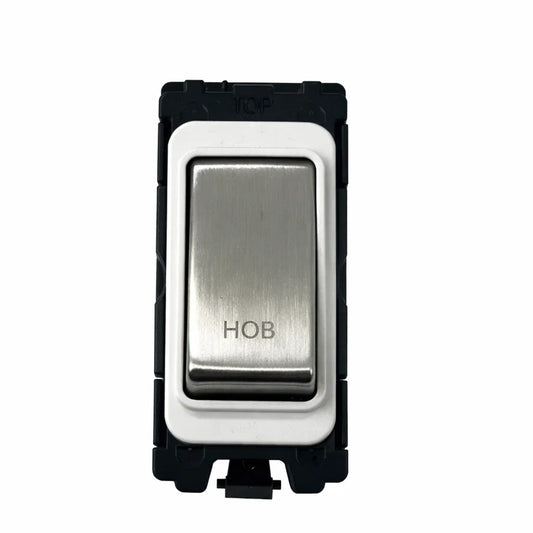 20A DP Switch - Engraved with - Hob - White and Satin Chrome Switch