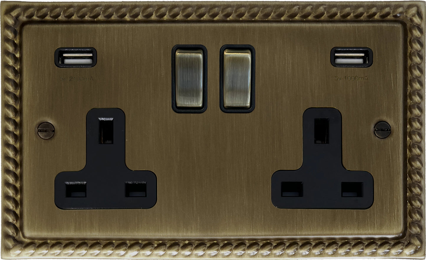 Georgian Antique Brass 2 Gang Usb Socket