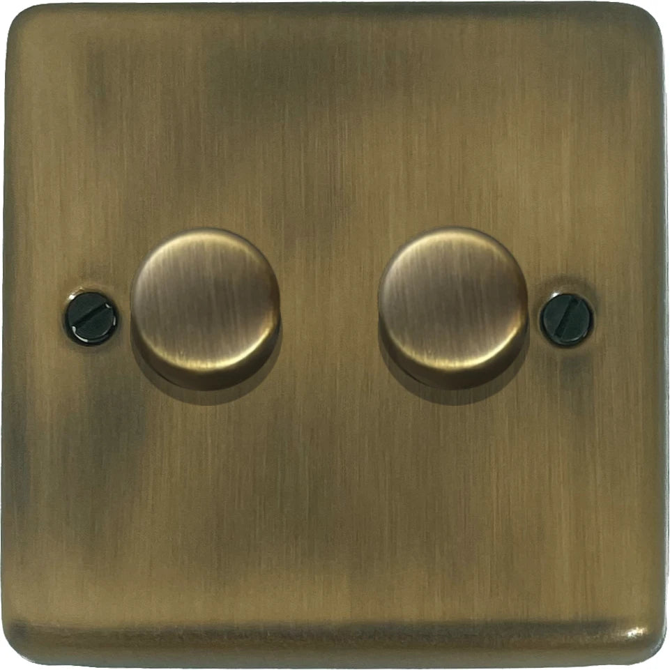 Contour Light Antique Brass 2 Gang 120W LED Dimmer