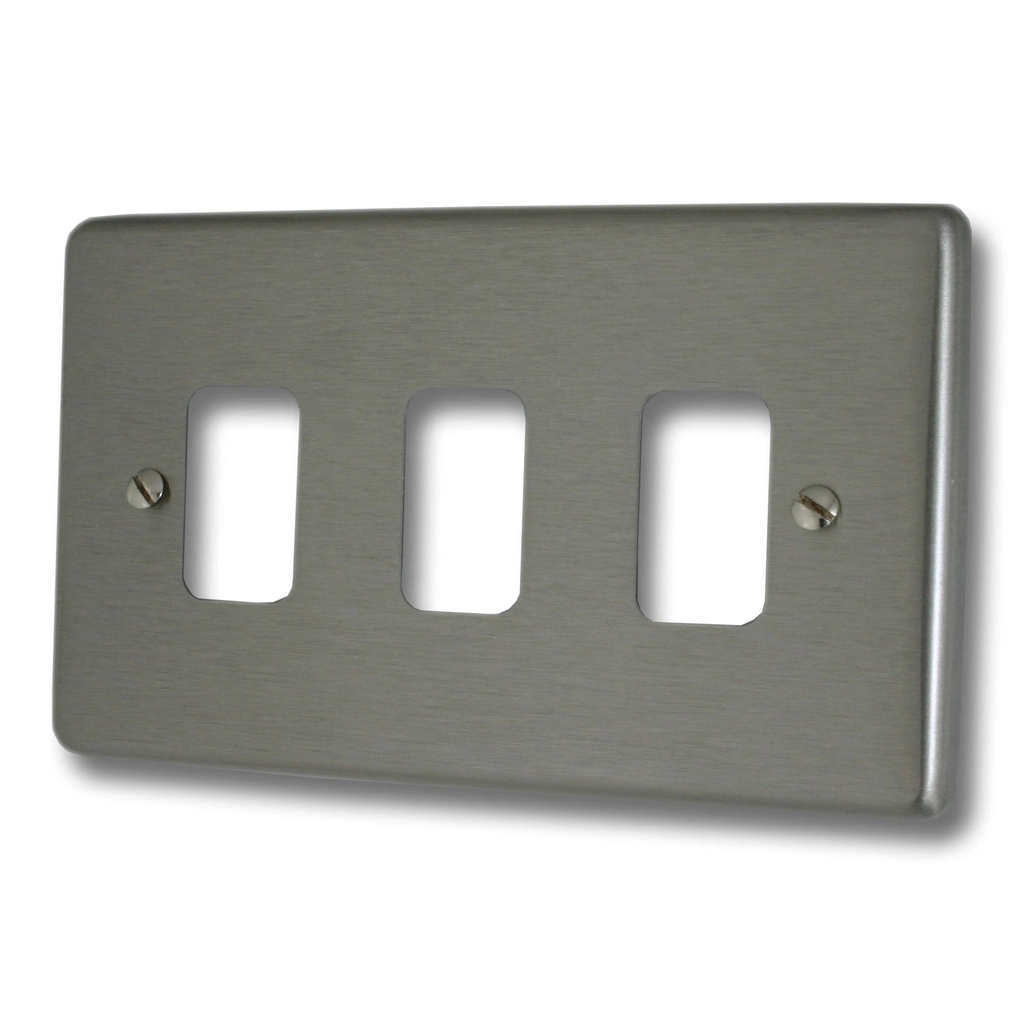 Contour Brushed Steel 3 Gang Grid Plate