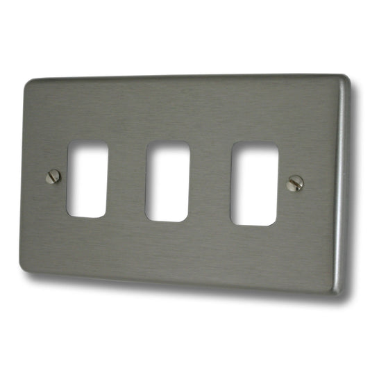 Contour Brushed Steel 3 Gang Grid Plate