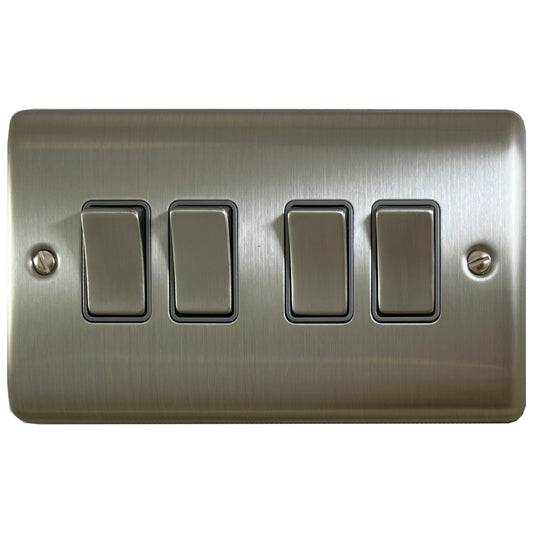 Basics Brushed Steel 4 Gang Light Switch