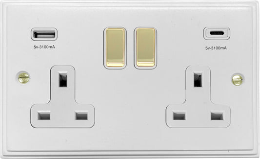 Victorian Flat White 2 Gang Socket C/W USBC Ports