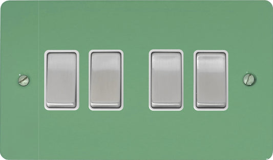 Flat Sage Green 4 Gang Switch (Satin Chrome Switches/White Inserts)