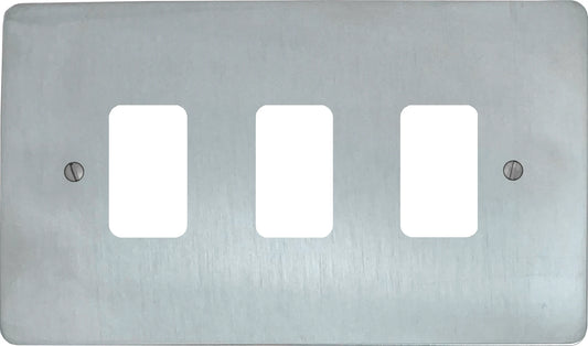 Flat Satin Chrome 3 Gang Grid Plate