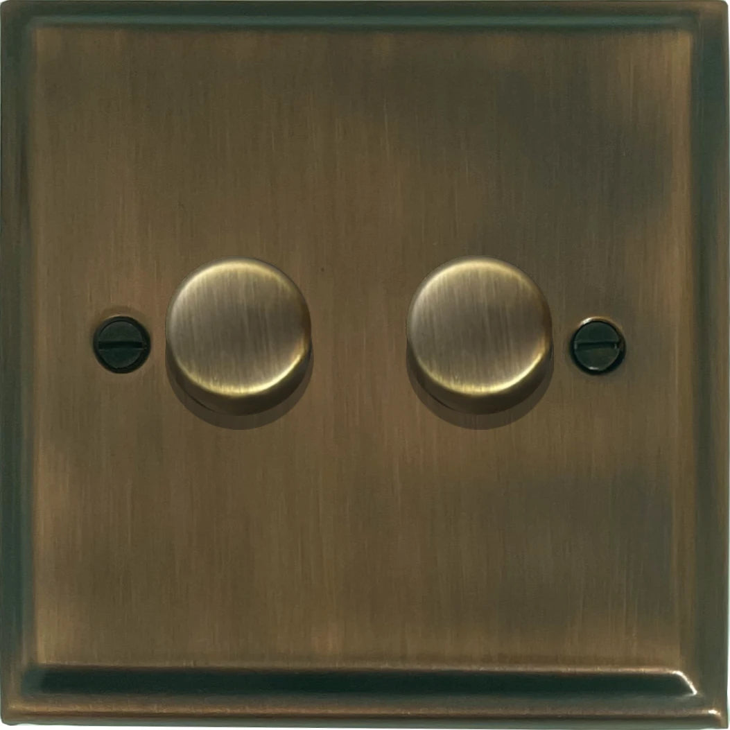Deco Antique Brass 2 Gang LED Dimmer