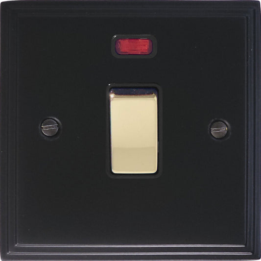 Victorian Flat Black 20A Dp Switch + Neon
