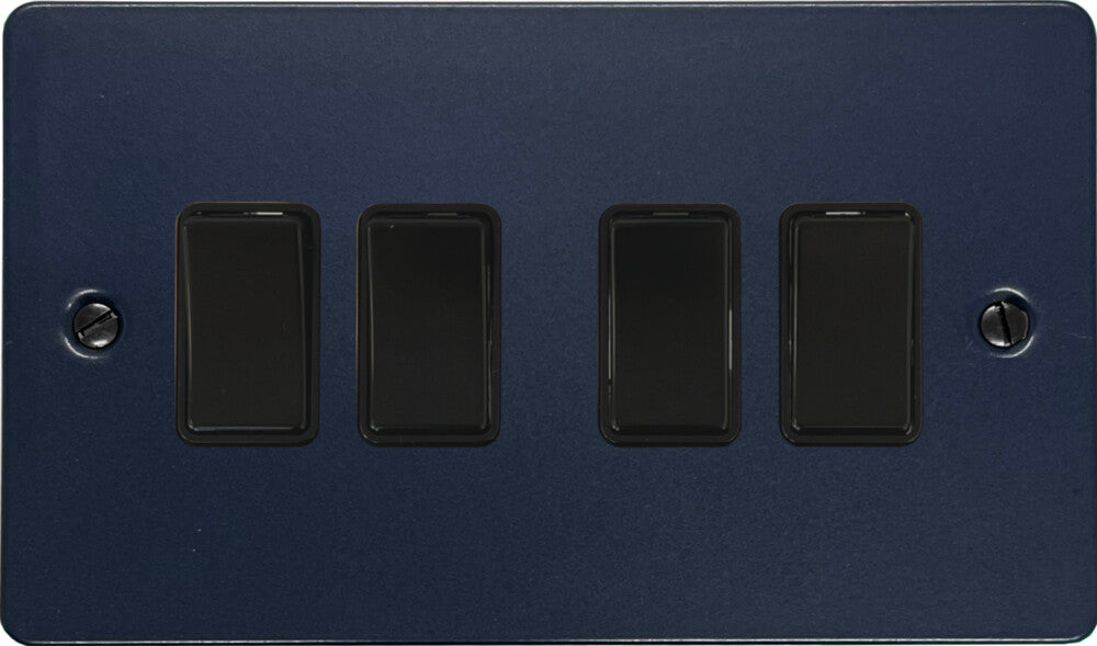 Flat Blue 4 Gang Switch (Black Switches)