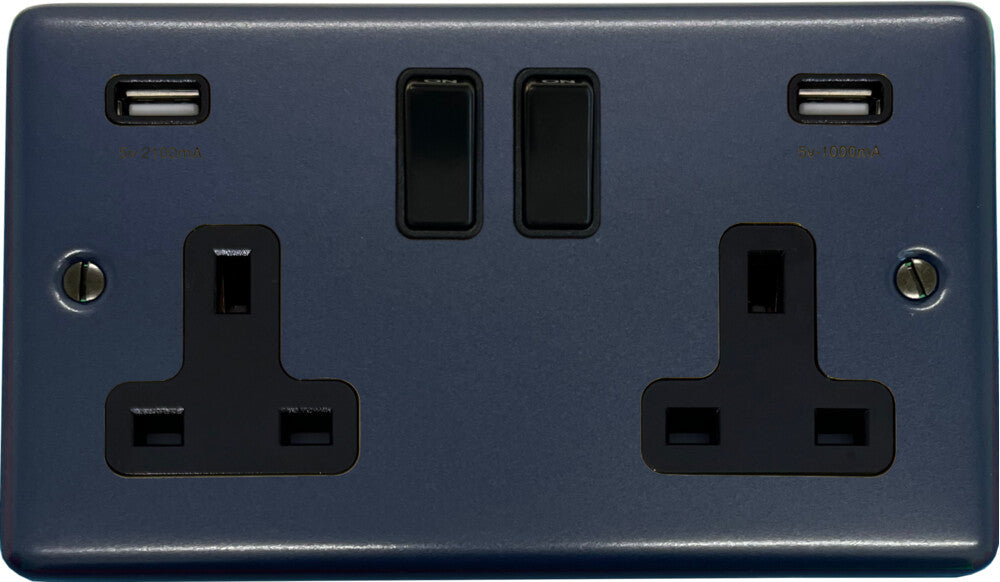 Contour  Blue  2 Gang Socket with USB