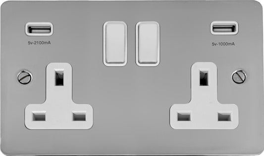 Flat Polished Chrome 2 Gang Socket + Usb