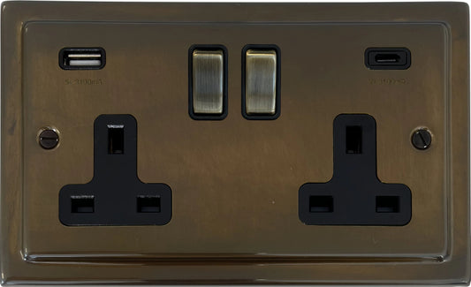 Victorian Medium Bronze 2 Gang Socket C/W USBC